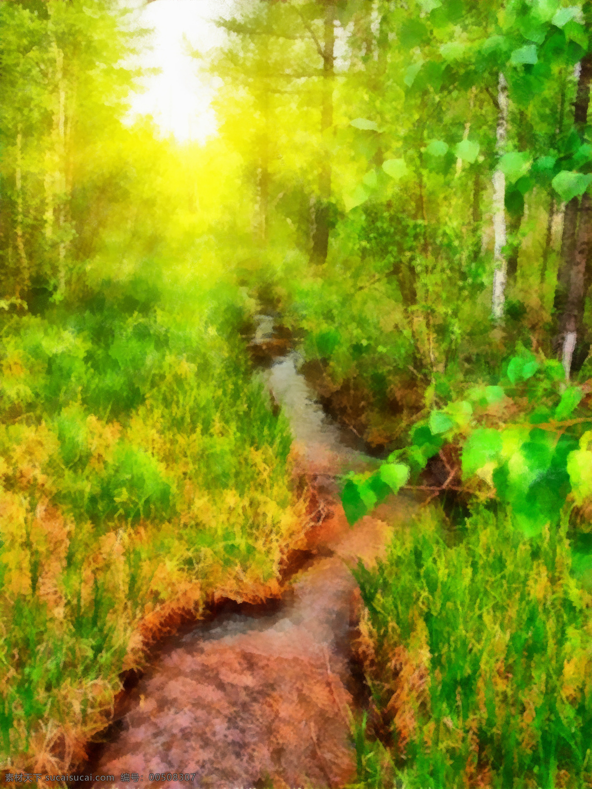 道路 绘画书法 绿树 树林 树木 水彩画 文化艺术 油画 设计素材 模板下载 树林道路油画 杂草 小路 油墨画 家居装饰素材