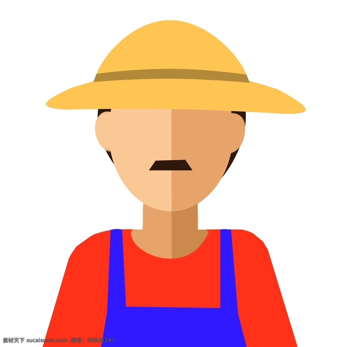戴 草帽 农民 插画 扁平化农民 戴草帽的农民 红色 衣服 黄色草帽 农民头像插图