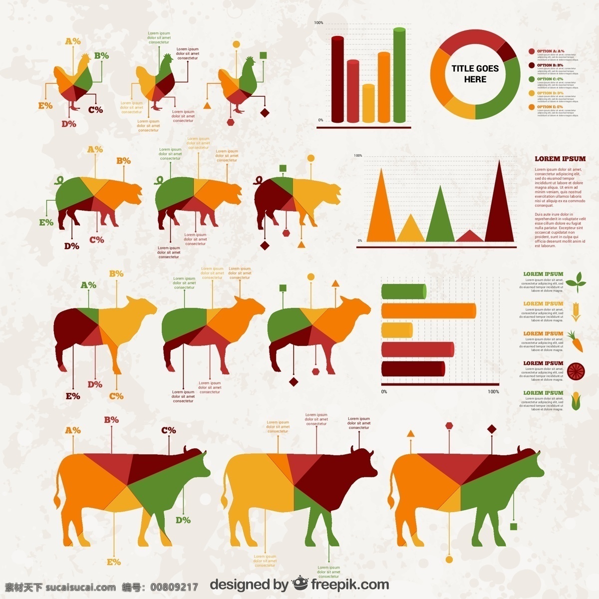 畜牧 产品 商务 信息 图 矢量 鸡 牛 猪 绵羊 畜牧业 信息图 数据分析 肉类 矢量图 白色