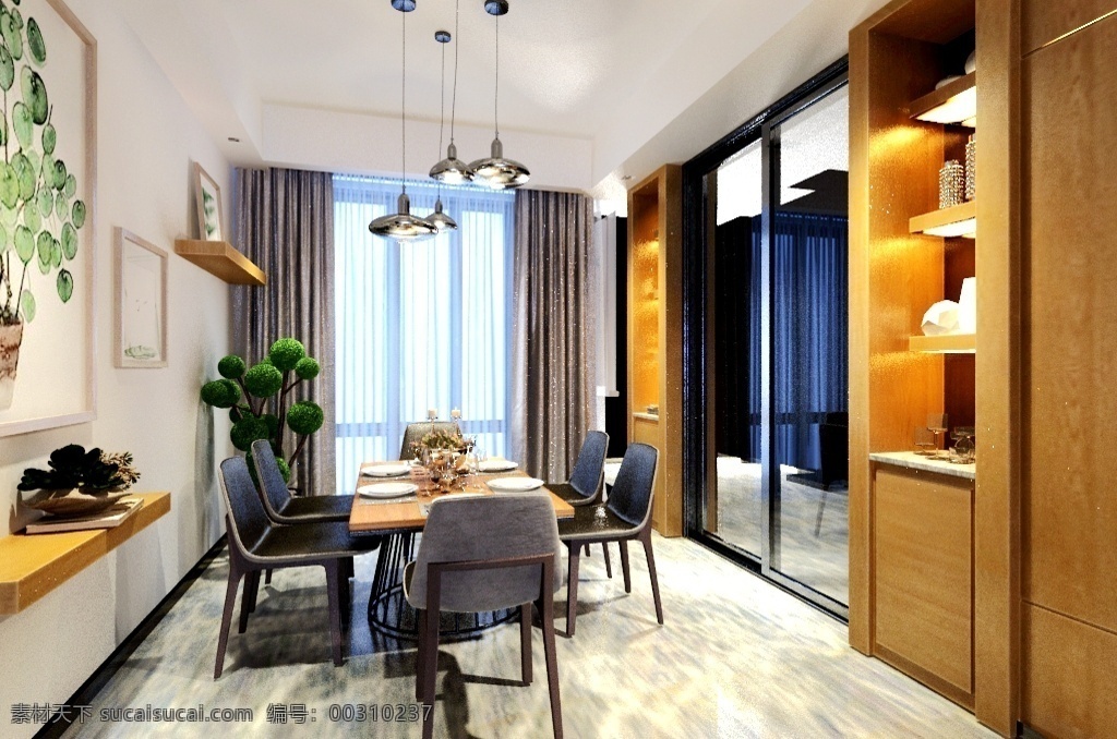 创意 现代 暖色调 餐厅 厨房 3d 效果图 简约 家装