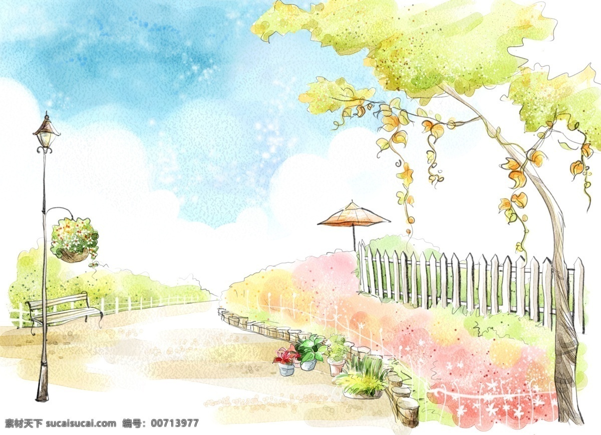 漫画风景 自然风光 分层素材 psd36 设计素材 自然风情 分层插画 psd源文件 白色