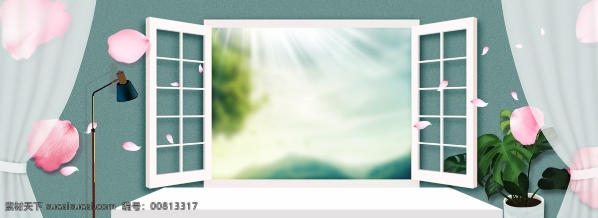 简约 窗户 夏季 海报 banner 窗帘 飘窗 窗框 夏季上新 清新 淘宝 天猫 促销活动 背景