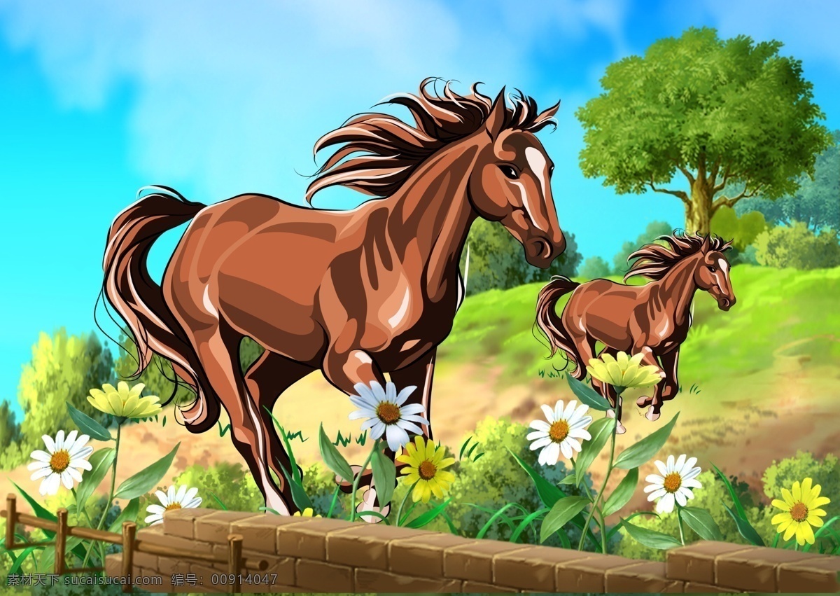 马的插画 动漫 插画 动物插画 动物乐园 动物 动画背景素材 分层