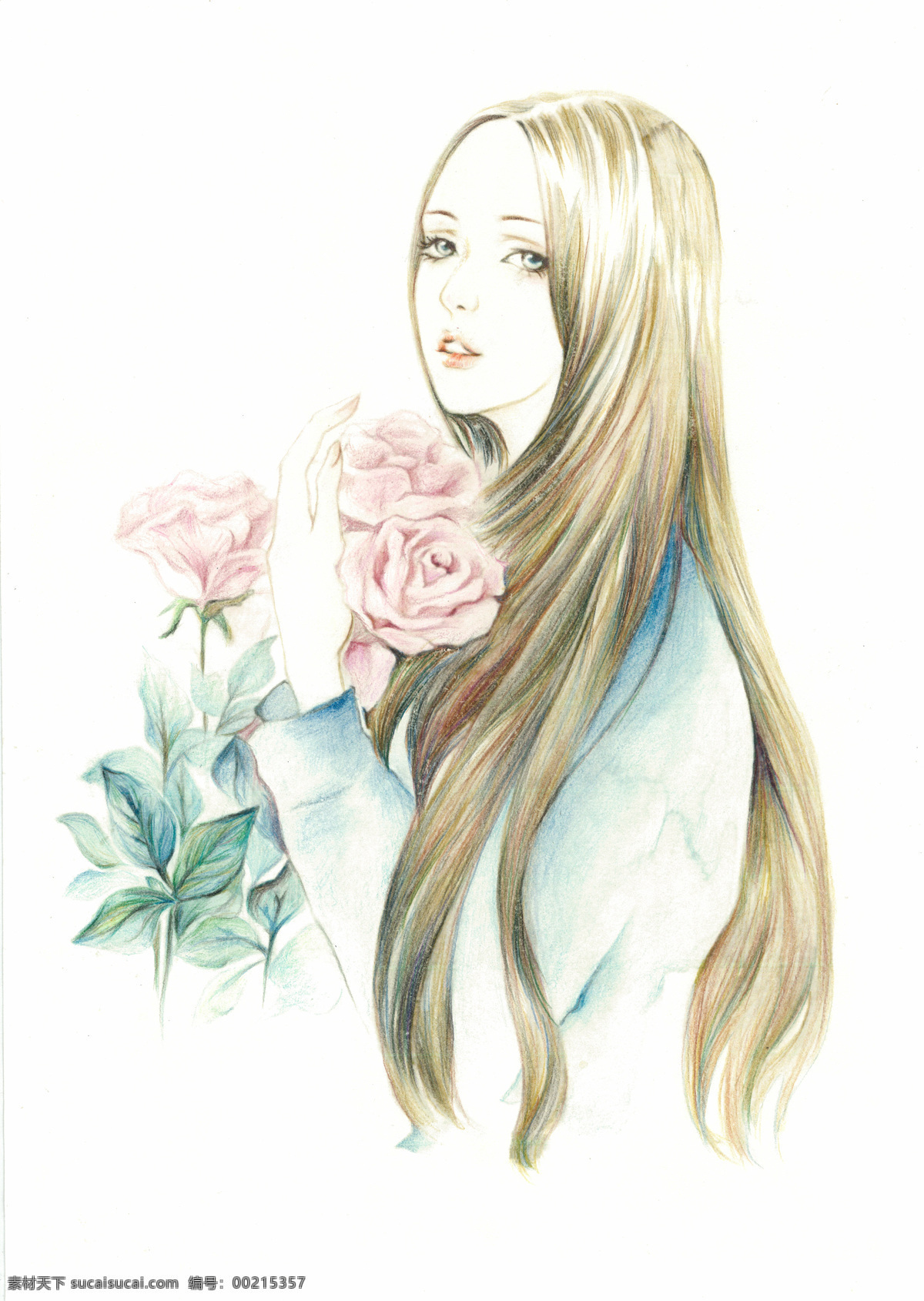 湘湘 彩铅 安静 清新 女子 优雅 文化艺术 绘画书法