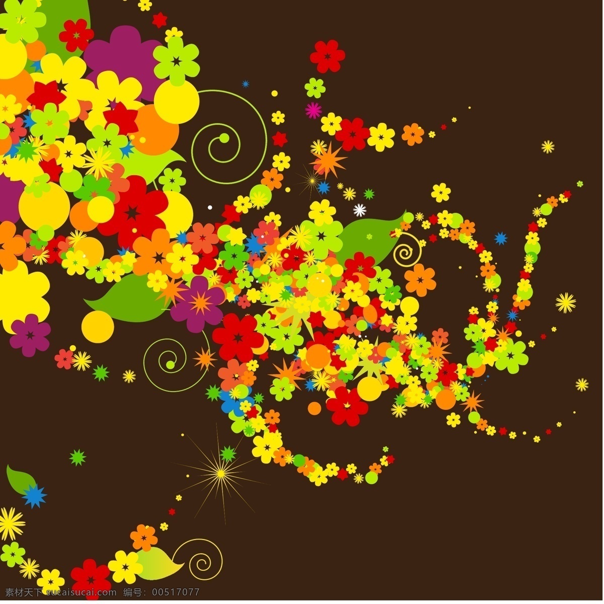 矢量 潮流 缤纷 花卉 背景 花纹 色彩斑斓 五颜六色 绚烂 元素 矢量图 花纹花边