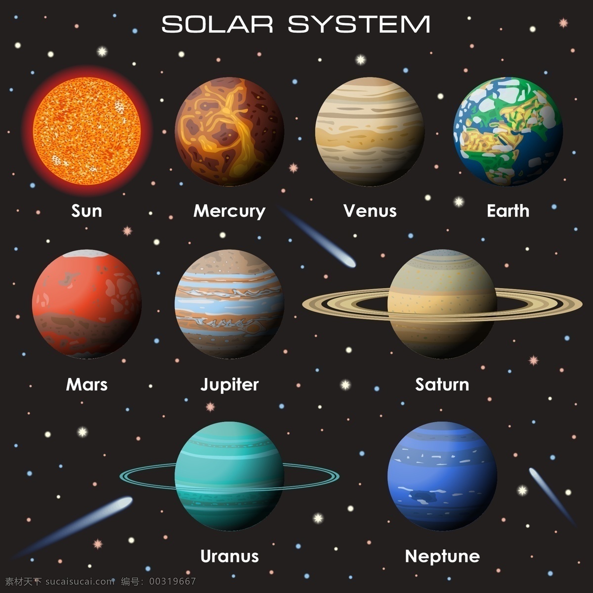 行星 太 水彩绘行星 水星 金星 火星 木星 土星 天王星 海王星 太阳 月亮 地球 宇宙 水彩 阳系 自然景观 浩瀚天空