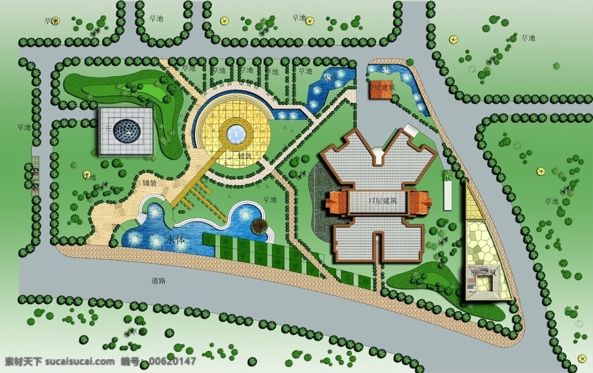 ps 公园 平面图 ps素材 小广场 绿化 分层