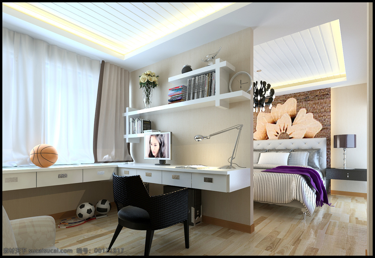 床 高清 环境设计 男孩 室内设计 书桌 卧室 效果图 设计素材 模板下载 装饰素材