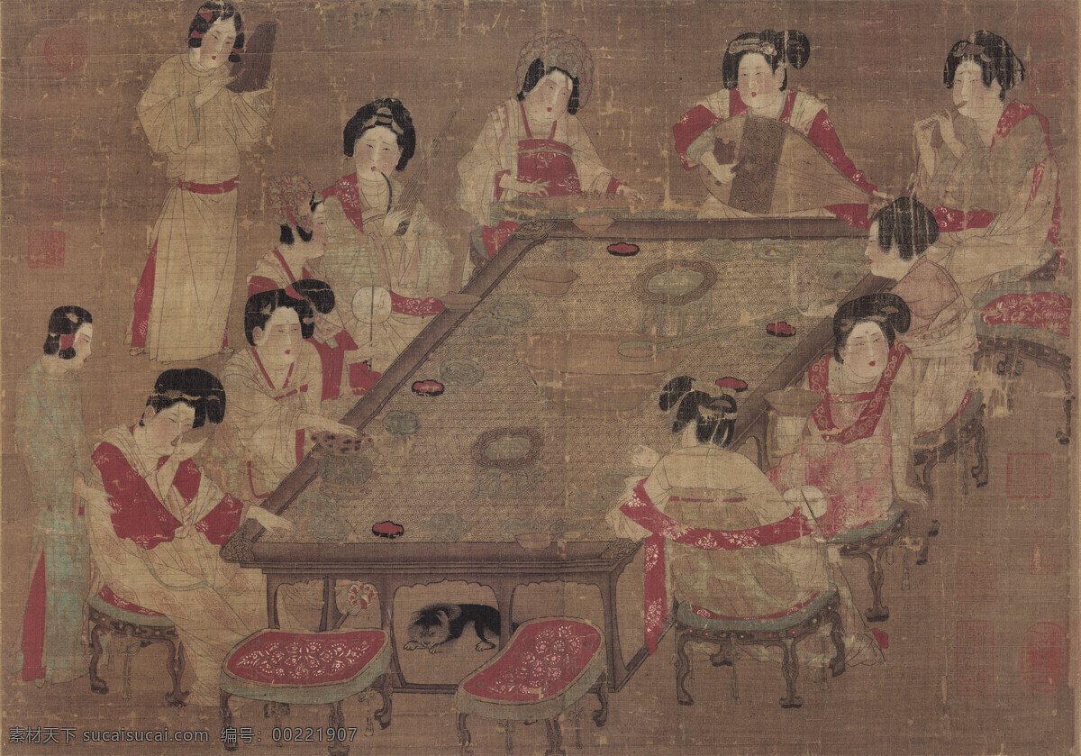 唐 佚名 宫乐图 绢本 唐代 人物 重彩 文化艺术 传统文化