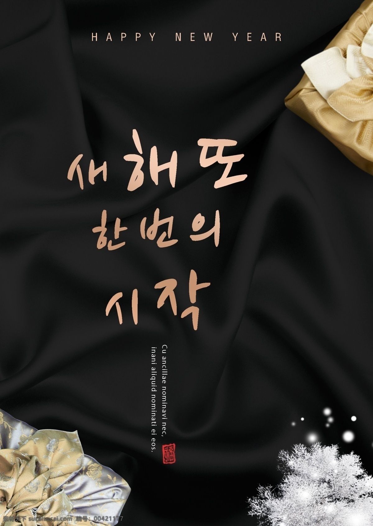 韩国 传统 丝绸 毛笔 新年 海报 毛 版 肝药 金色 雪花儿 节日 火字 绸缎 礼品盒 荷包 银木 墨水 传统新年 庆典 时装 黑金华丽 黑色