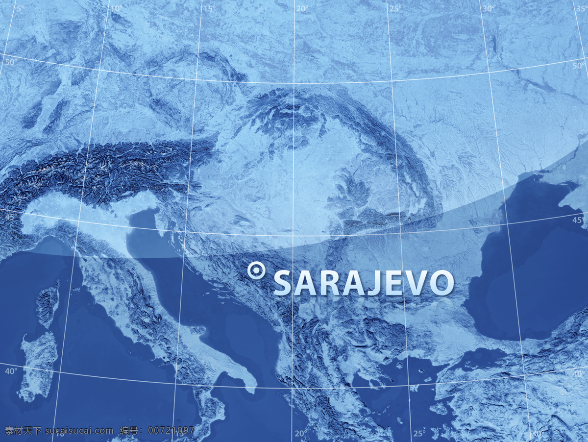 萨拉热窝 地图 萨拉热窝地图 蓝色地图 地图模板 经线 纬线 经度 纬度 地图图片 生活百科