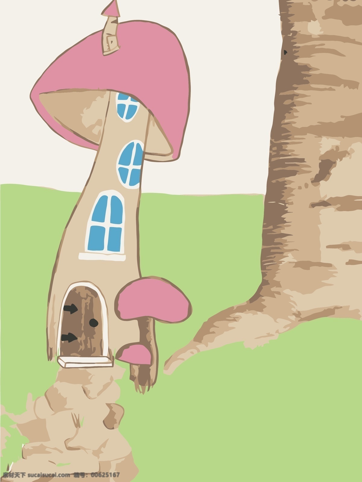 蘑菇 小屋 矢量 草地 动画 卡通 漫画 美术绘画 树 文化艺术 蘑菇小屋矢量 psd源文件