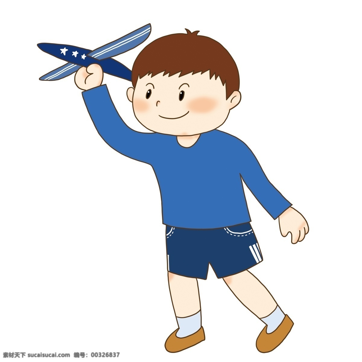 手绘 卡通 玩 飞机 小 男孩 玩耍 模型 儿童 可爱