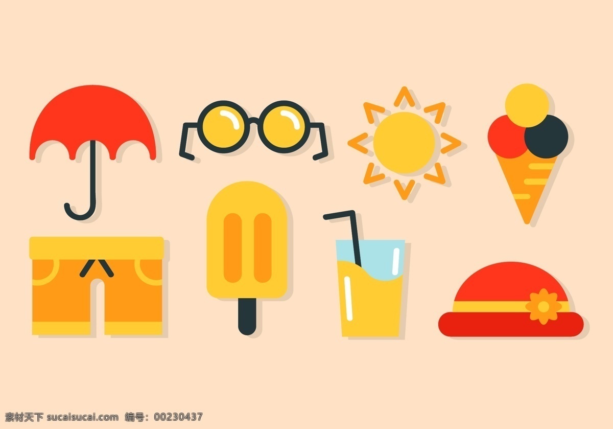 假期度假图标 度假 假期 度假图标 夏季 夏季素材 矢量素材 海滩 沙滩 度假插画 旅行 行李 太阳 雪糕 帽子
