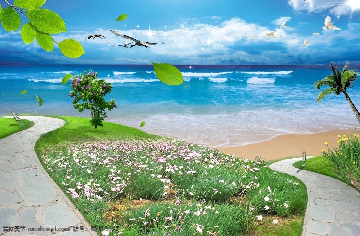 草坪 大海 广告设计模板 海滩 蓝天白云 路 山路 山路素材下载 山路模板下载 设计模板 源文件 其他海报设计