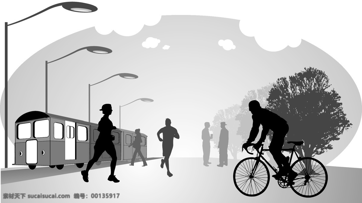 早晨 生活 错觉 图案 背景 海报 图 男孩 客车 骑行 慢 跑 男人 诗乐 树 徒步女人