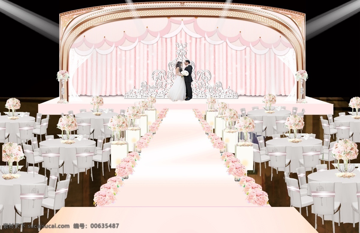 粉白色 浪漫 皇冠 婚礼 仪式 区 效果图 婚礼仪式区