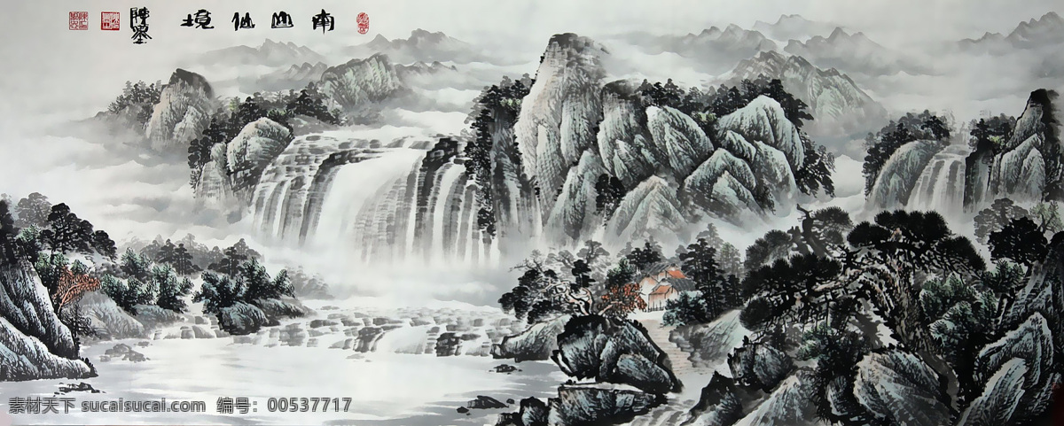 国画山水 工笔山水 工笔 瀑布 字画 国画 江山如画 壮丽山河 中国画 山水画 江山如画图 山河锦绣 中国山水画 山水风景 山水 风景画 风景 中堂画 客厅画 大厅画 室内装饰画 风水画 家居装饰画 古画 中华文化 国画艺术 山水风景画 绘画书法 文化艺术