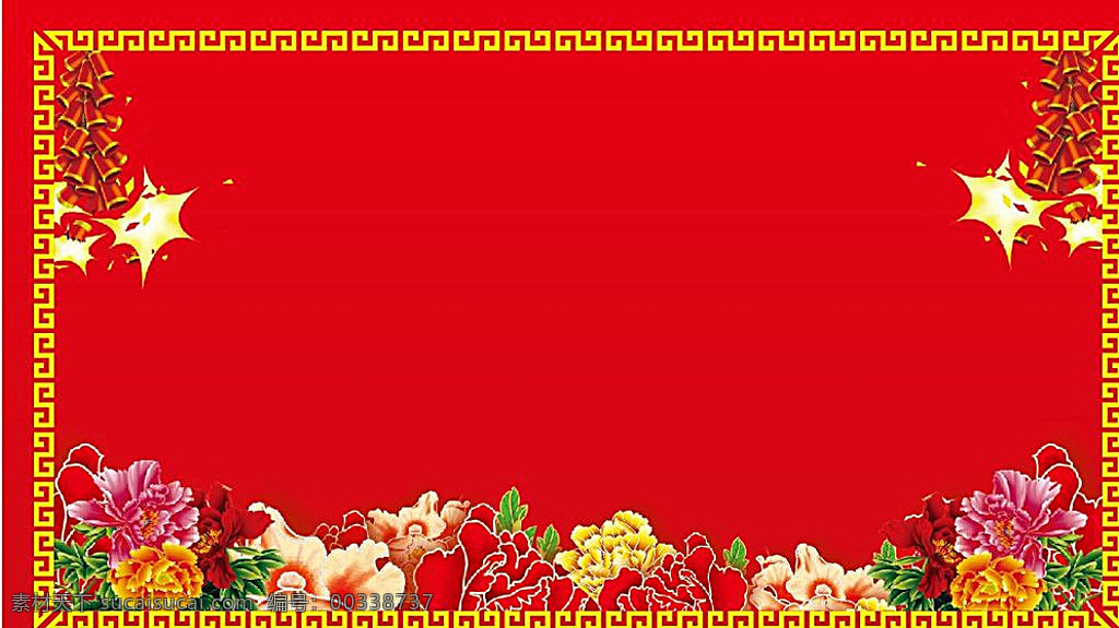 红色背景 花牌 牡丹花 炮竹 边框 红色 喜庆背景 背景