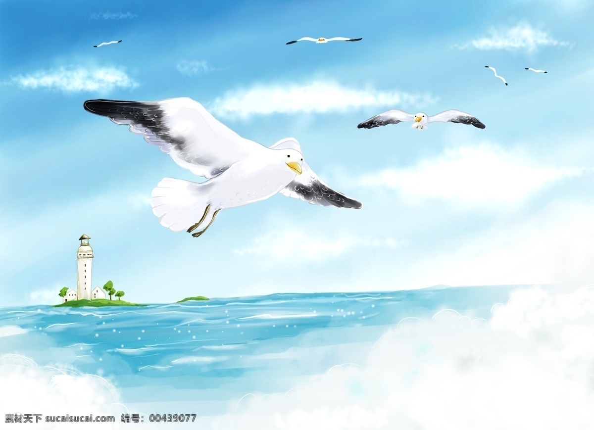 海阔天空 大海 海浪 海鸥 海洋 平面设计 背景 版面 天之蓝 碧海蓝天背景 水之蓝 海之蓝 海鸟飞翔 海上灯塔 海上美景 psd源文件