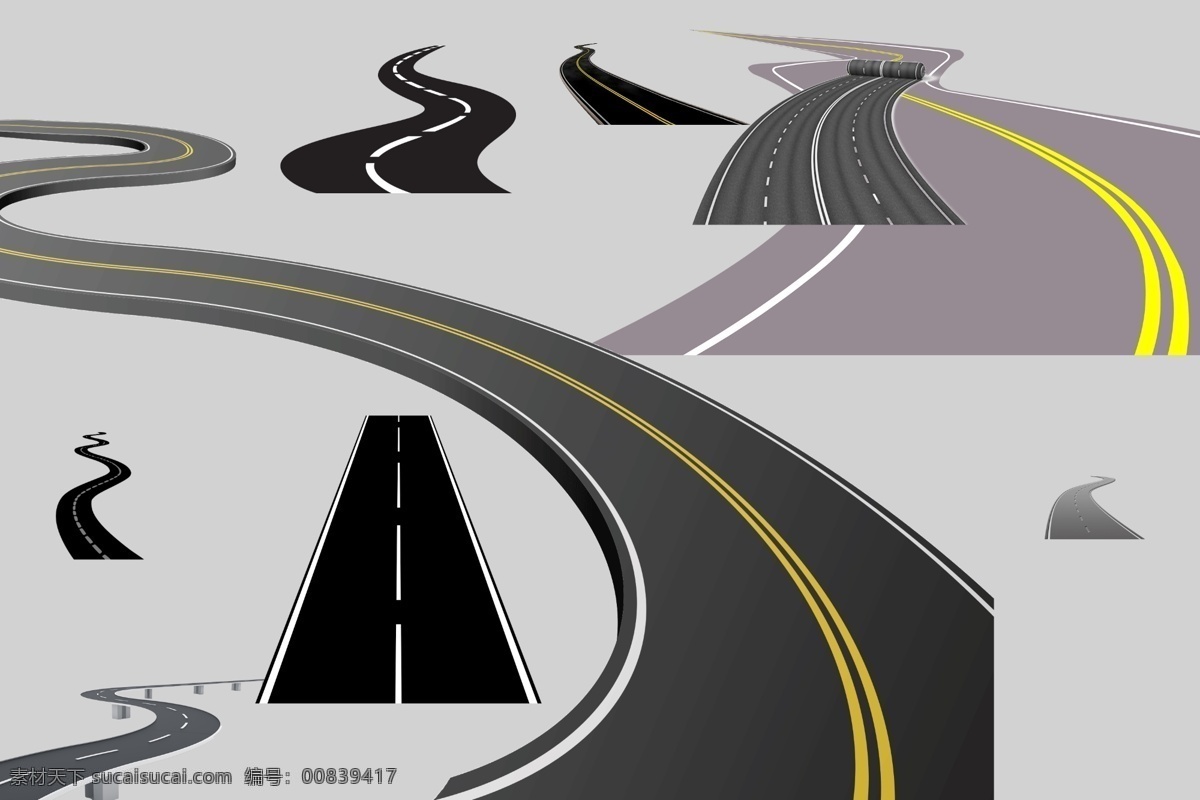 png素材 透明素材 马路 柏油路 水泥路 高速路 高速公路 公路 弯曲的路 路素材 公路素材 分层