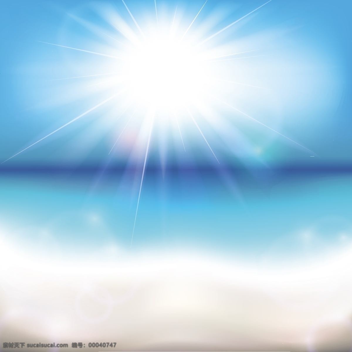 蓝色 渐变 模糊 闪耀 背景 矢量 天空 大海 沙滩 海浪 太阳 光斑 放射光效 插图 抽象模糊 风景 大自然 动漫动画 风景漫画