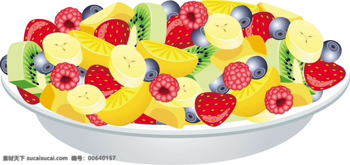 精美 水果 沙拉 矢量 草莓 蓝莓 猕猴桃 柠檬 矢量素材 香蕉 矢量图 日常生活