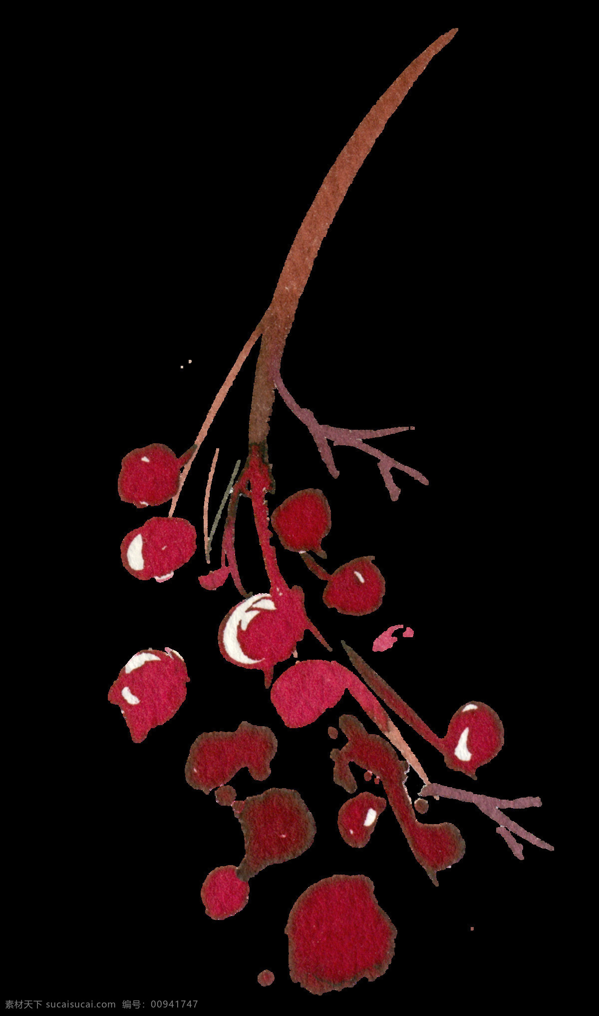 手绘 株 红色 果子 透明 免扣素材 水彩 透明素材 鲜红色 渲染 野果 艺术 装饰图案