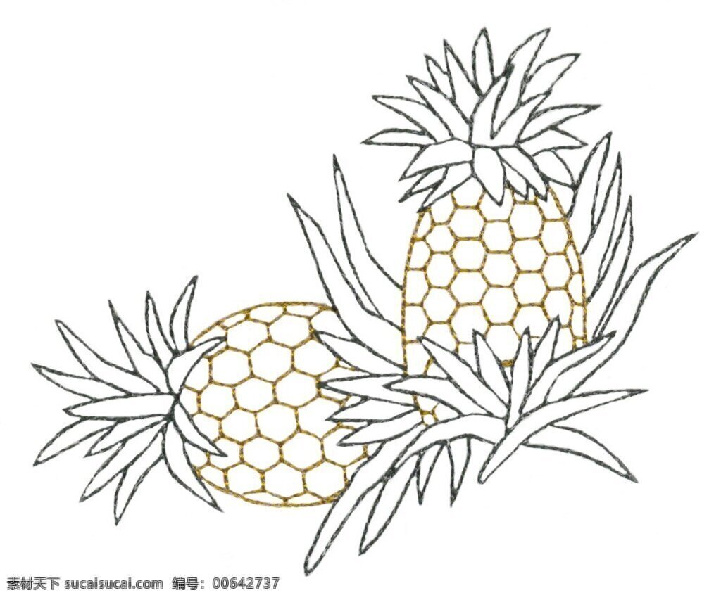 绣花 植物 水果 菠萝 色彩 免费素材 面料图库 服装图案 白色