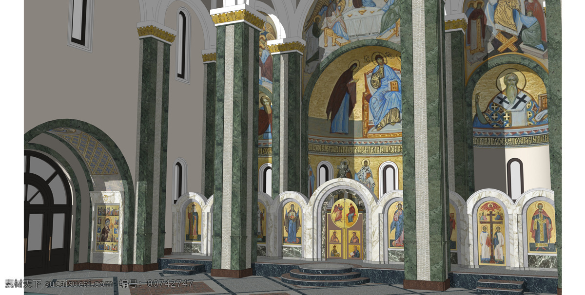 俄罗斯 东正教 教堂 室内设计 项目 建筑 3d模型素材 建筑模型