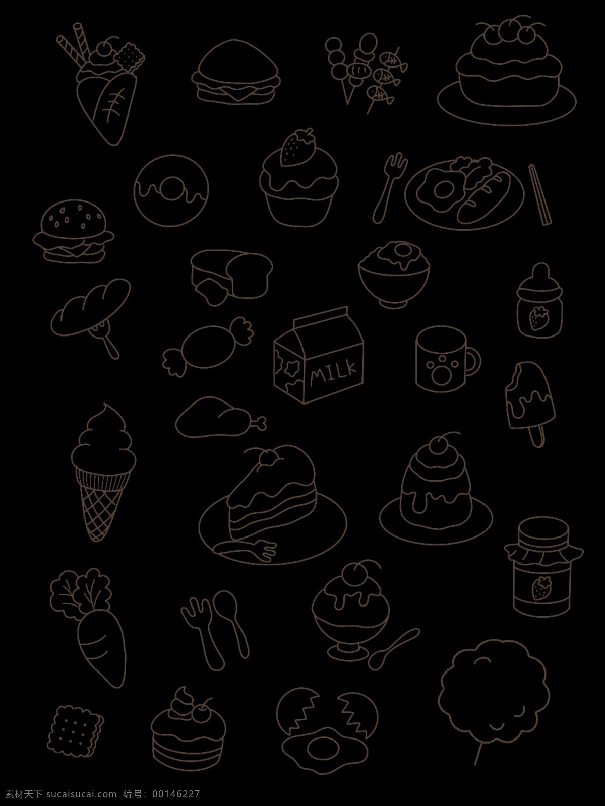 可爱 卡通 食物 小 包装袋设计 卡通手绘 零食 甜点 花纹 amp 背景 免 抠 图 底纹边框 其他素材
