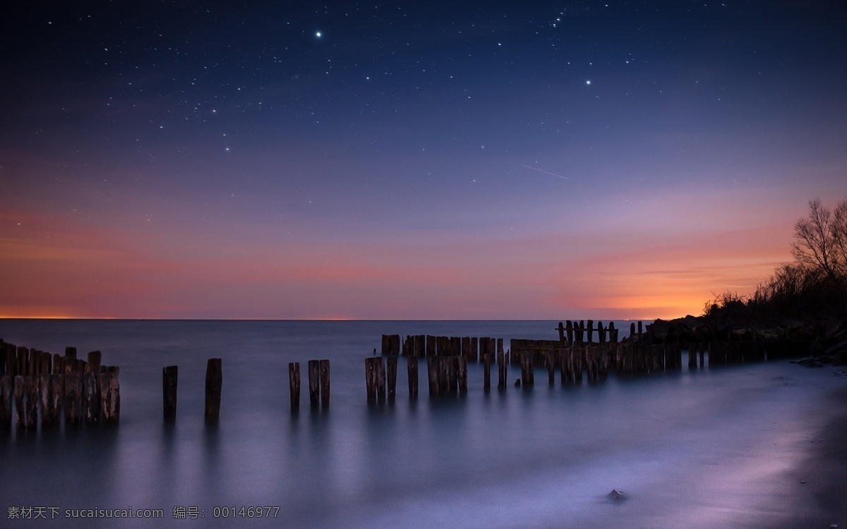 海边 风景图片 海边风景 海滩 树桩 星星 自然风景 自然景观 美丽 psd源文件