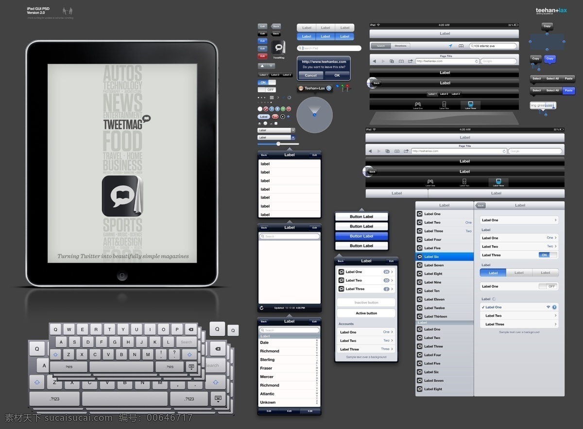 ipad ui 设计素材 源 iphone ui设计素材 源psd 灰色
