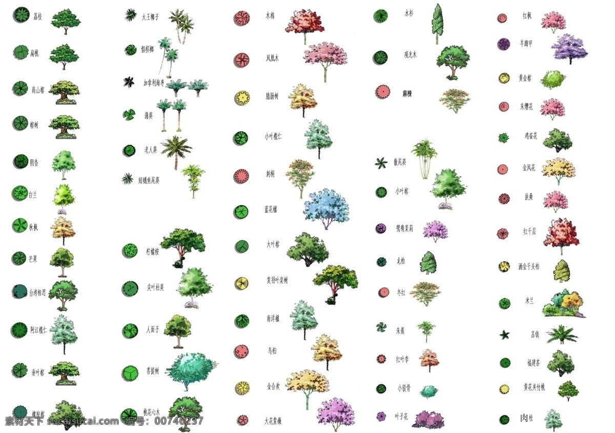 手绘平 立面素材 手绘 立面 植物 园林 分层