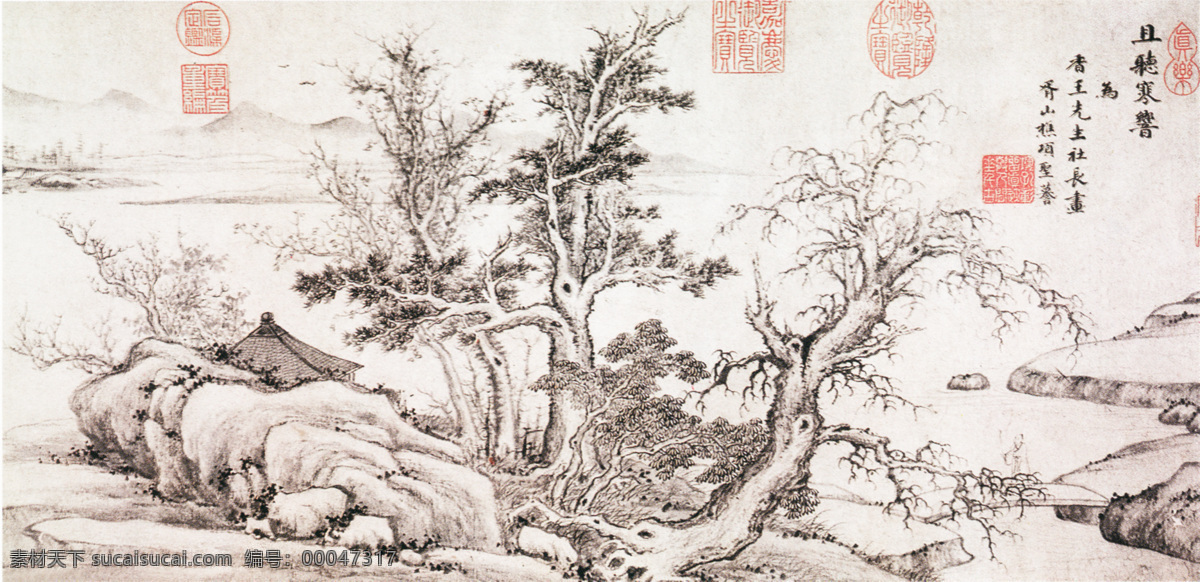 山水 名画 听 寒 响 图 a 国画 山水画 山水名画 中国水墨画 字画 文化艺术