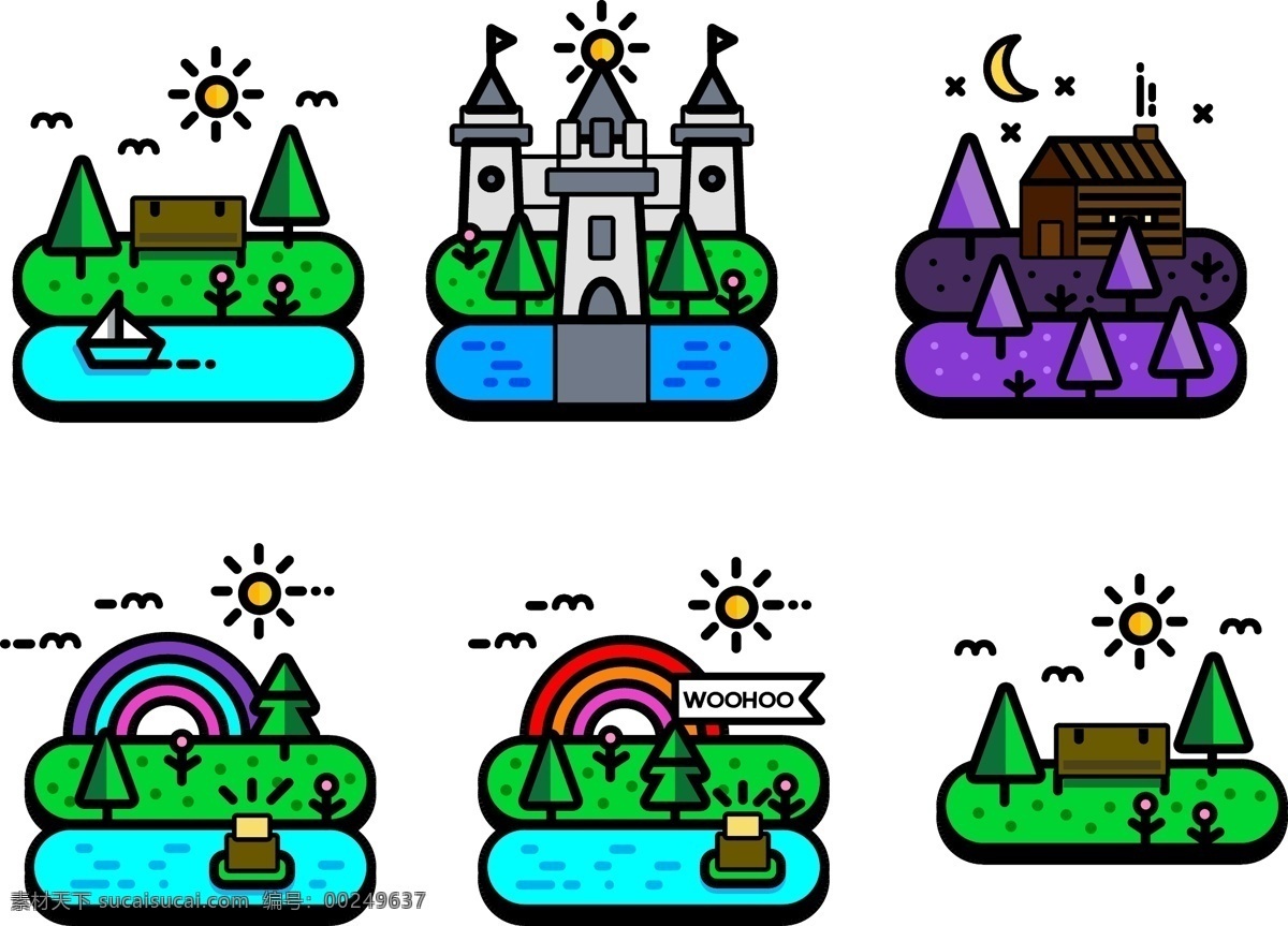 景色 icon 图标 扁平 立体 风景 多色 精美 手绘