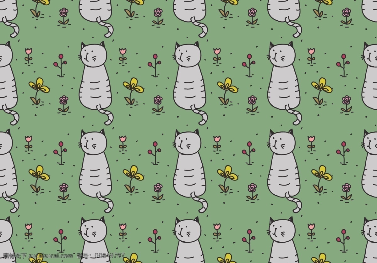 卡通猫图案 印花图案 印花 猫 底纹 动物 图案 矢量 底纹边框 花边花纹