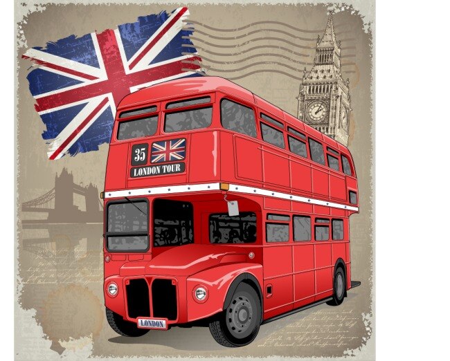 伦敦 巴士 复古 矢量图 伦敦巴士 白色