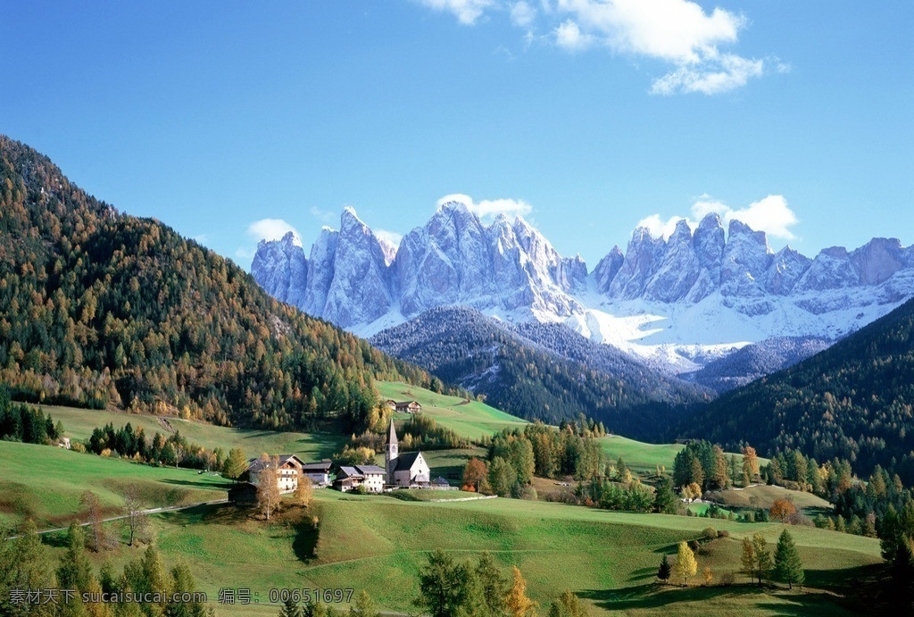 欧洲风景 风景 郊外风景 风景如画 树林 草地 房子 远山 春天风景 蓝天 冰川 雪山 大自然景观 田园风光 自然景观