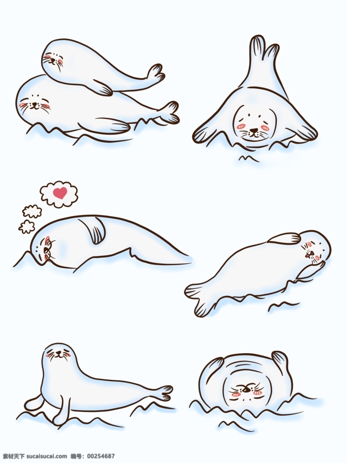 手绘 可爱 卡通 小海 豹 元素 海豹 卡通海豹 动物 可爱小动物 卡通小动物 可爱小海豹 手绘海豹