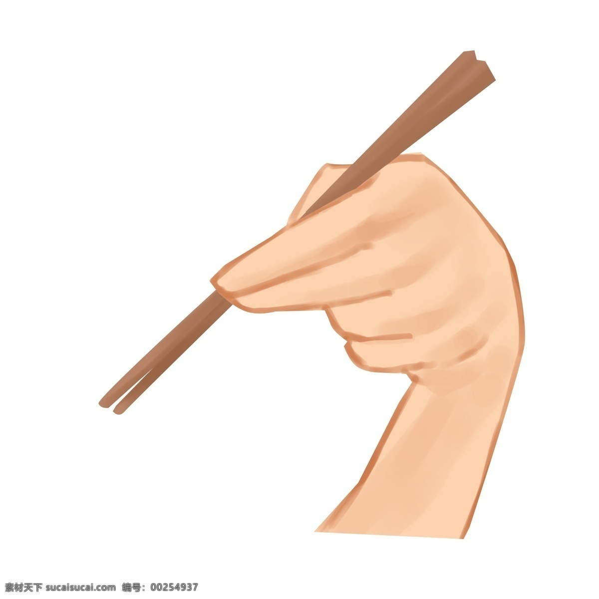 筷子 手势 插画 拿筷子的手 卡通插画 手势插画 比划手势 细长手指 长长的手指 棕色的筷子