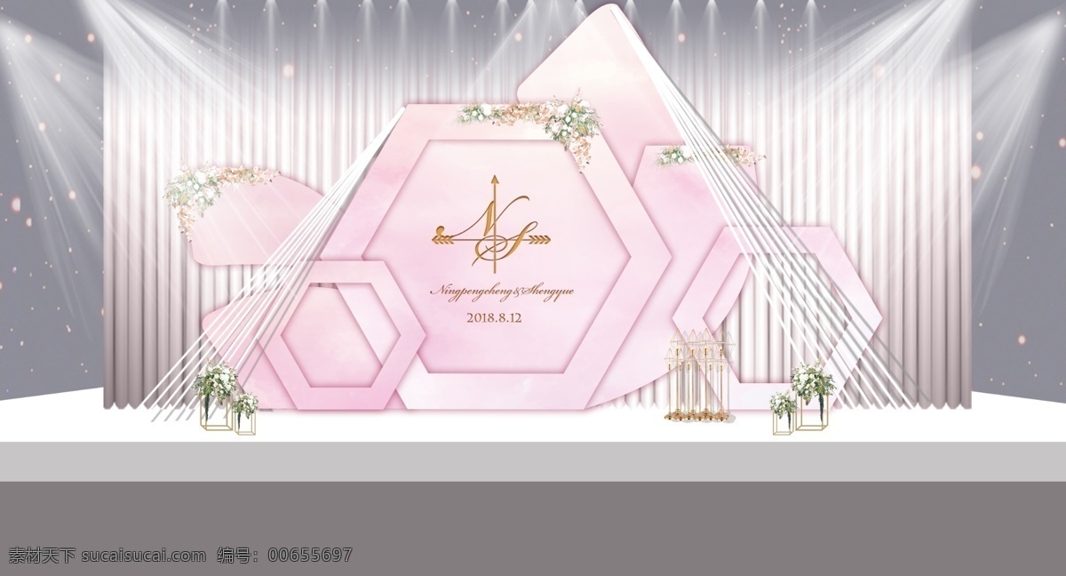 粉色 婚礼 浪漫 效果图 唯美 梦幻 模板 线帘 纱幔 水墨