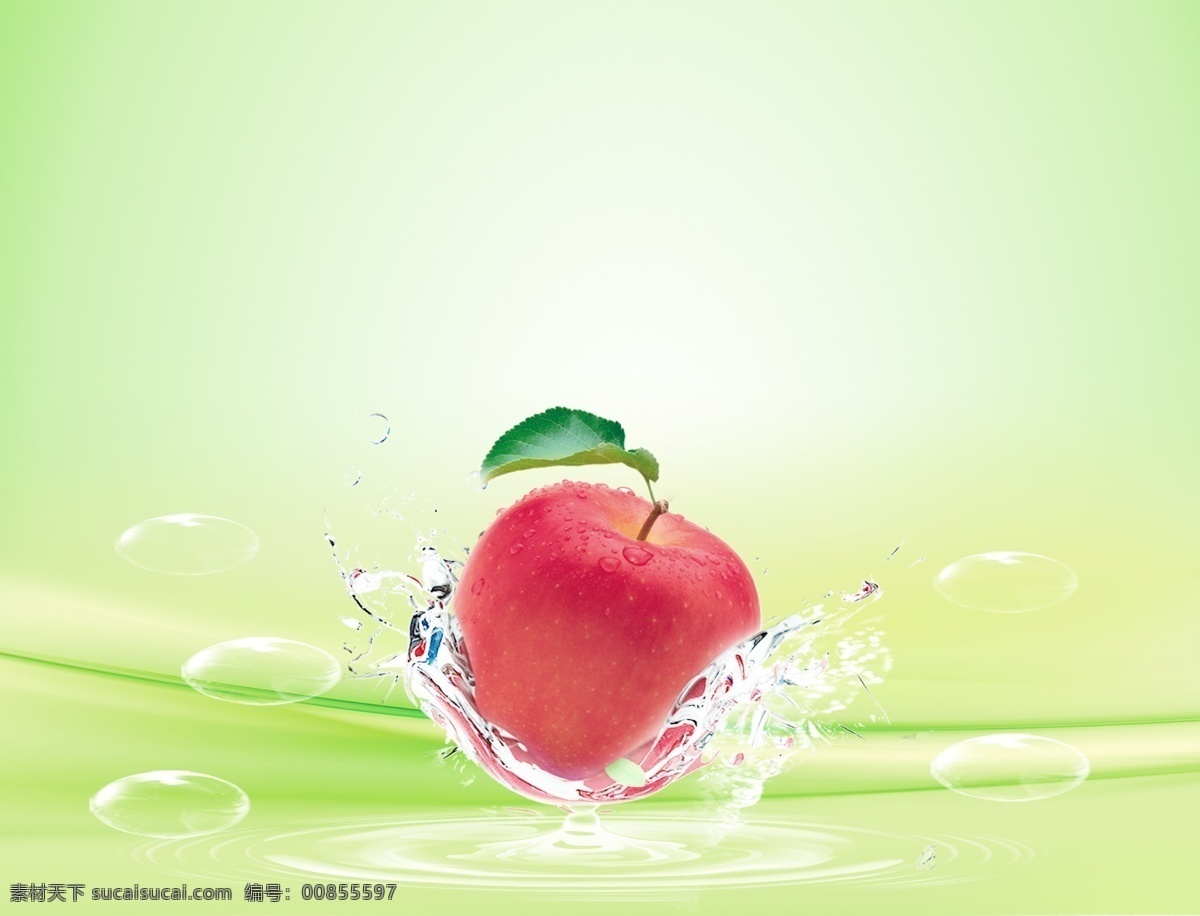 苹果背景 苹果 背景 绿色 水滴 红富士