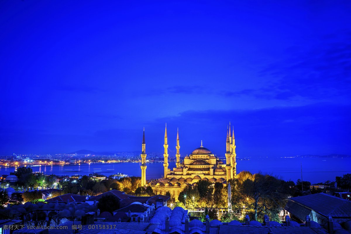 土耳其风景 伊斯坦布尔 蓝色 清真寺 夜景 建筑风景 城市风景 美丽风景 城市风光 环境家居