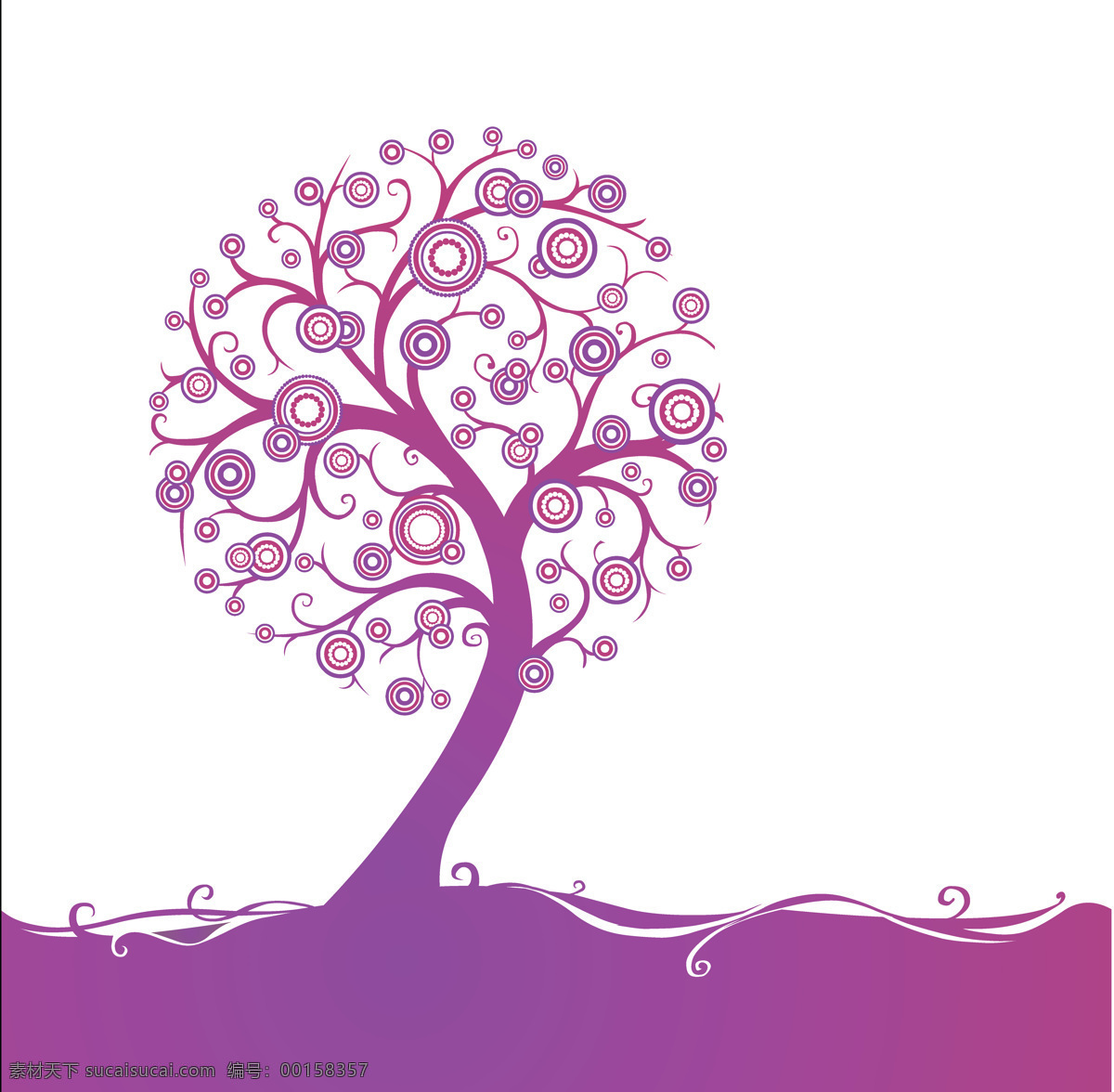 紫红色 树花 装饰画 裁剪 圆圈