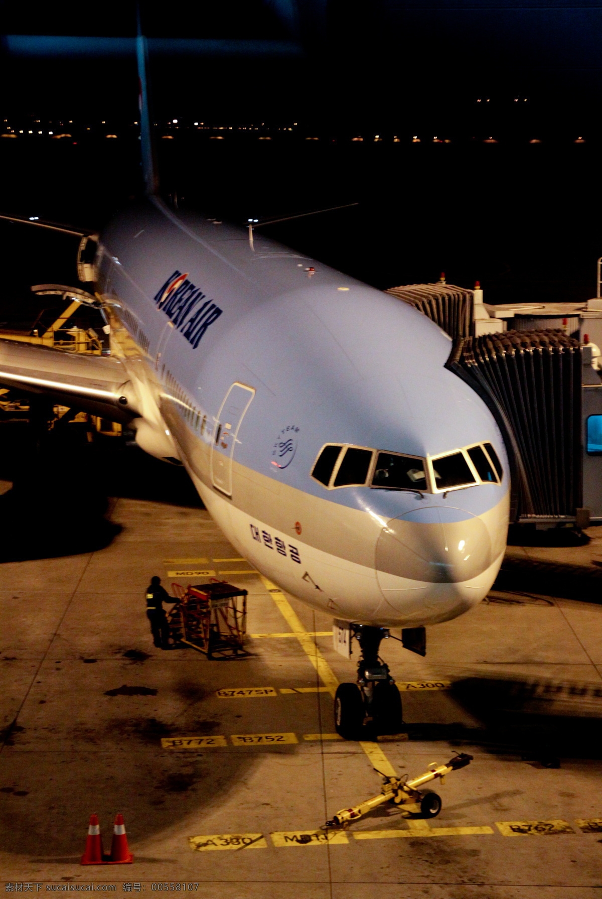 飞机头 飞机 机场 夜晚 跑道 a380 大韩航空 机窗 机翼 工业生产 现代科技