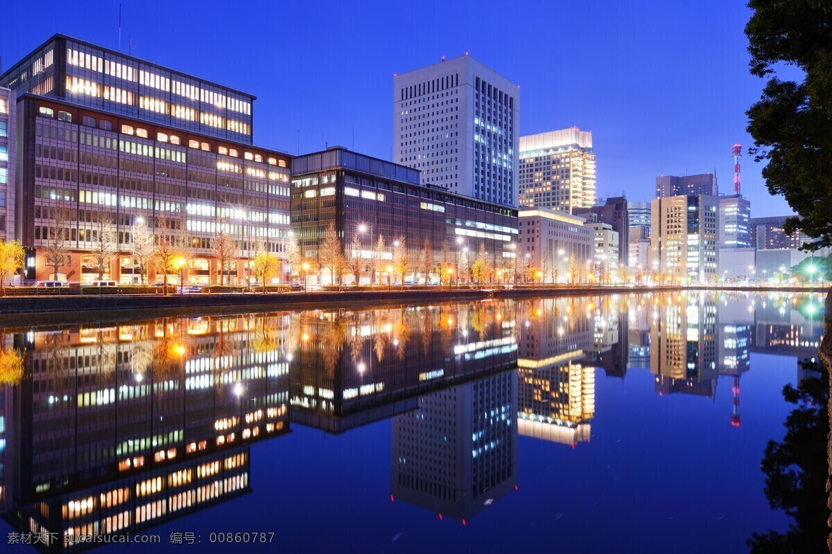 高楼 灯光 城市 夜晚 夜景 水面 倒影 城市风光 环境家居