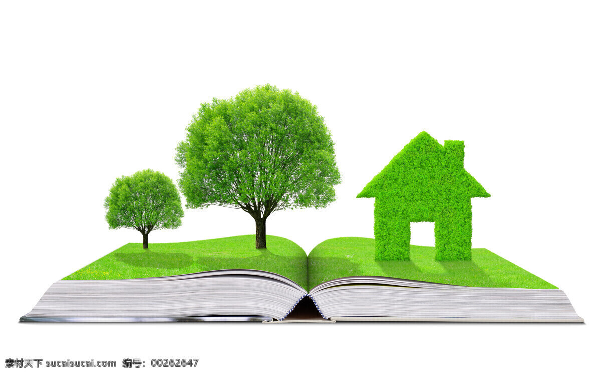 书本 上 树木 创意 高清 环境保护 大树 节能环保 蓝天 天空 草地 漂亮花朵 绿色环保 环保节能 花草树木 生物世界 白色