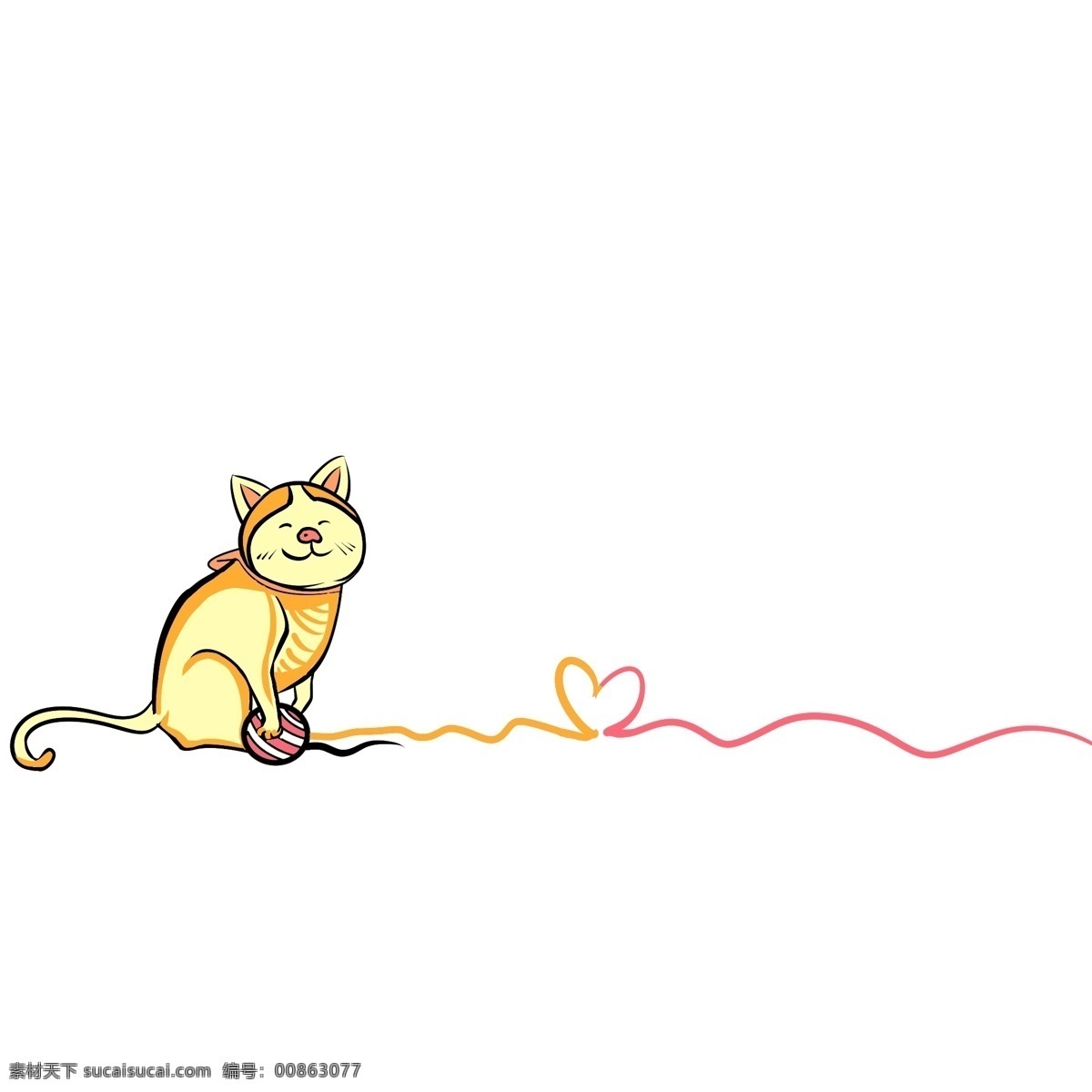 黄色 猫咪 分割线 插画 黄色的分割线 爱心分割线 线条分割线 动物分割线 手绘分割线 卡通分割线
