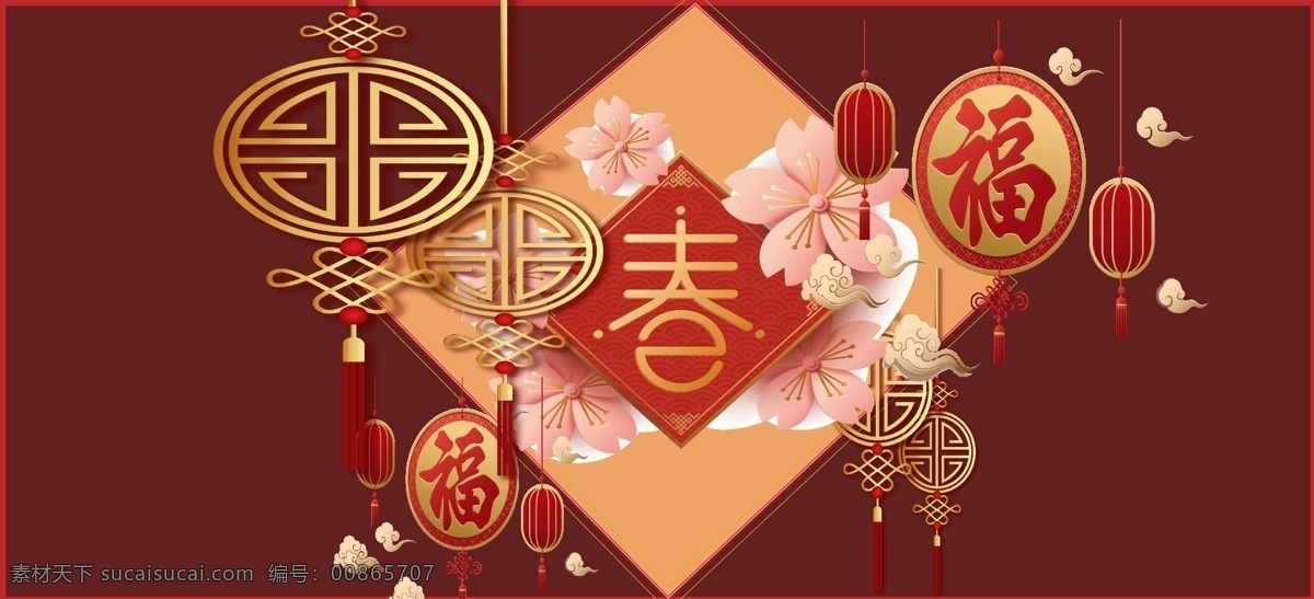 春节 复古风 狗年 新年祭 印刷 中国结 2018 新春 宣传 矢量 通用 背景
